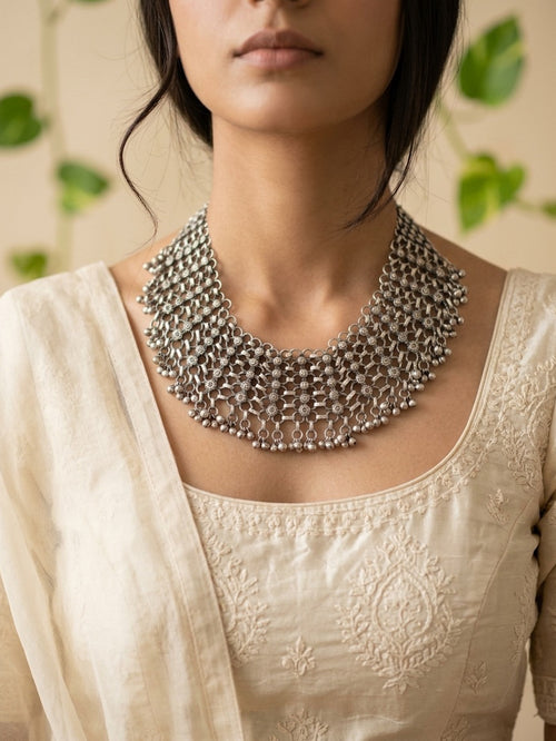 AVANTIKA - Full Coverage Brass Neckpiece With Silver Plating