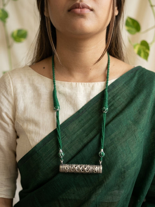 MONA - Brass Locket With Silver Plating Dark Green