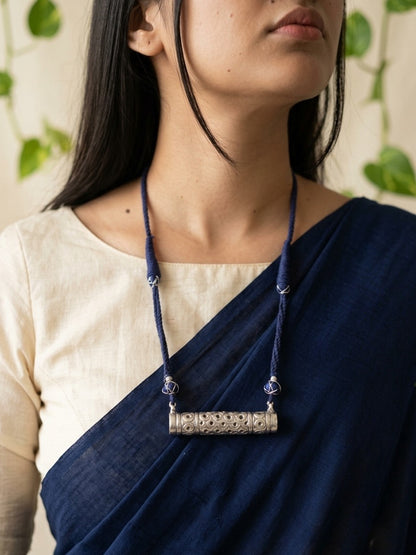 MONA - Brass Locket With Silver Plating Dark Blue