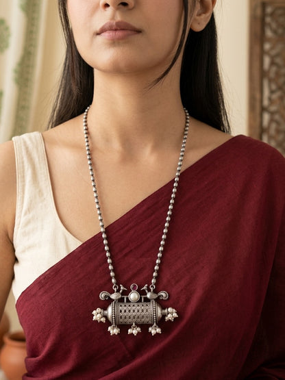 AVANTIKA- Brass With Silver Plating Long Neckpiece