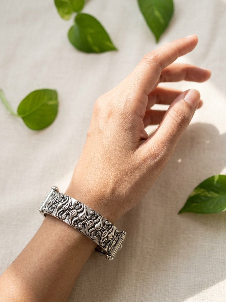 NISHA - Brass Kada Bangle With Silver Plating