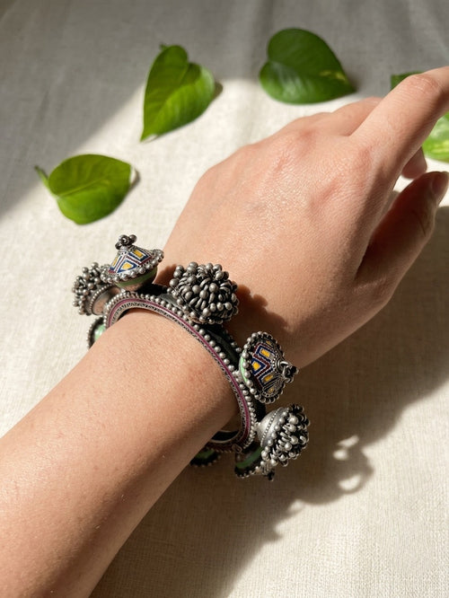 JIZA BAI - Brass Kada Bangle With Silver Plating