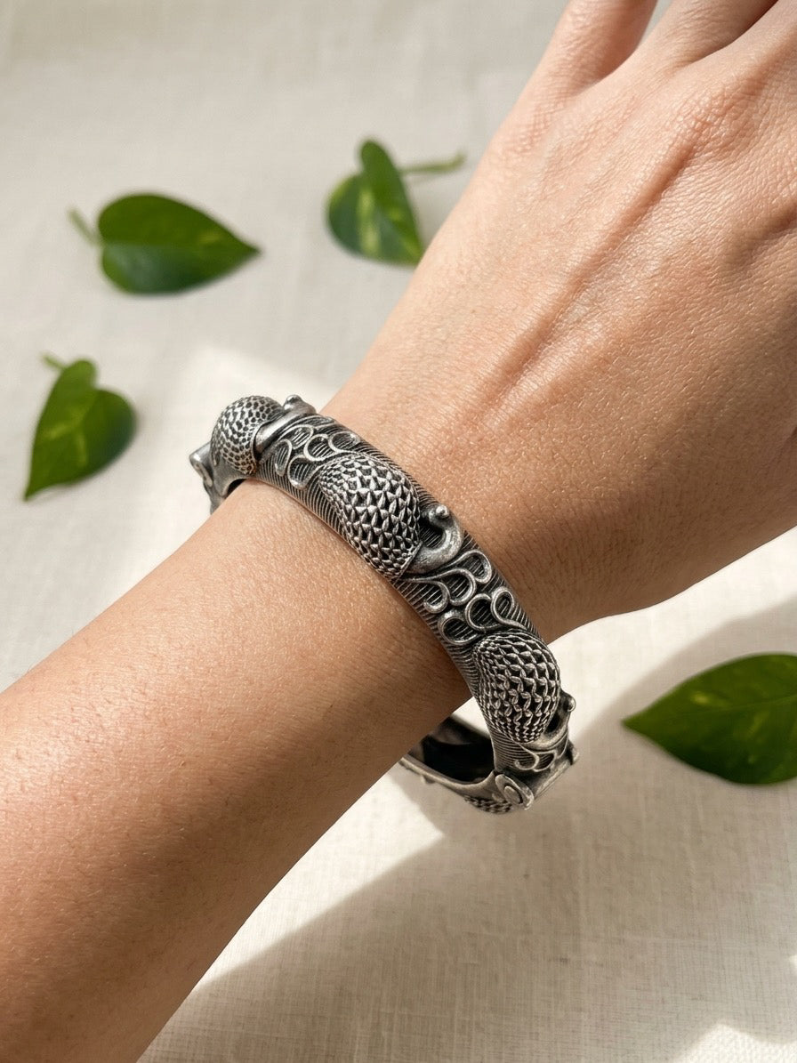 MORNI - Brass Kada Bangle With Silver Plating