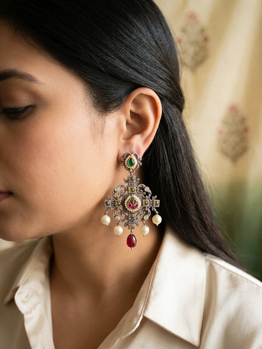 SOUMYA - German Silver Dangler With Paachi Kundan Work