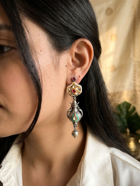 ROOPSUNDARI - German Silver Kalash Dangler With Paachi Kundan Work