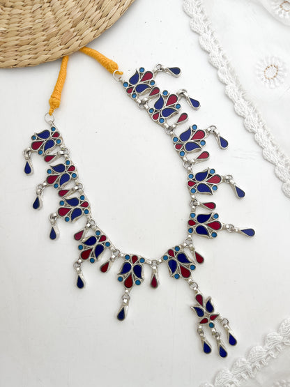 AFSHA -  Brass Glass Mix Metal Afghani Neckpiece