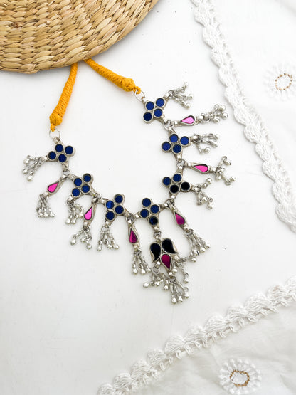 ZARA - Brass Glass Mix Metal Afghani Neckpiece