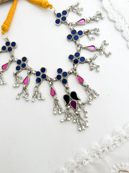 ZARA - Brass Glass Mix Metal Afghani Neckpiece