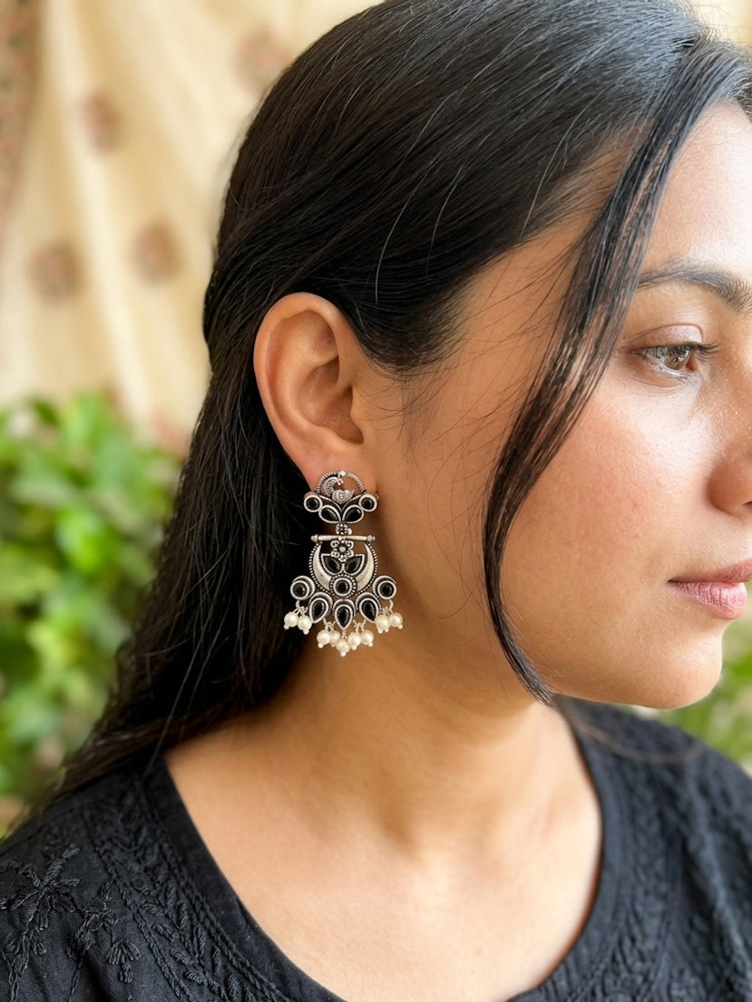 MIHIKA- German Silver Dangler Black