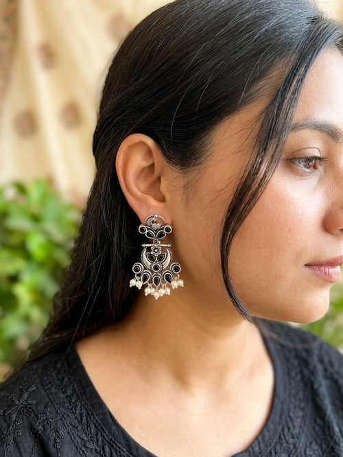 MIHIKA- German Silver Dangler Black