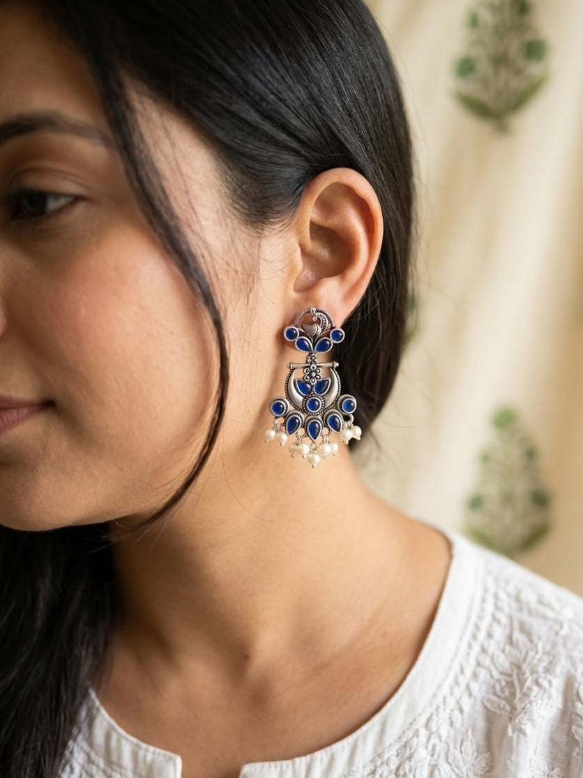 MIHIKA- German Silver Dangler Blue