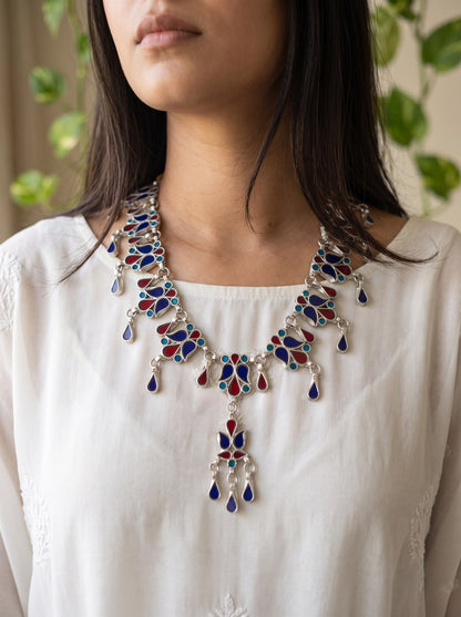 AFSHA -  Brass Glass Mix Metal Afghani Neckpiece