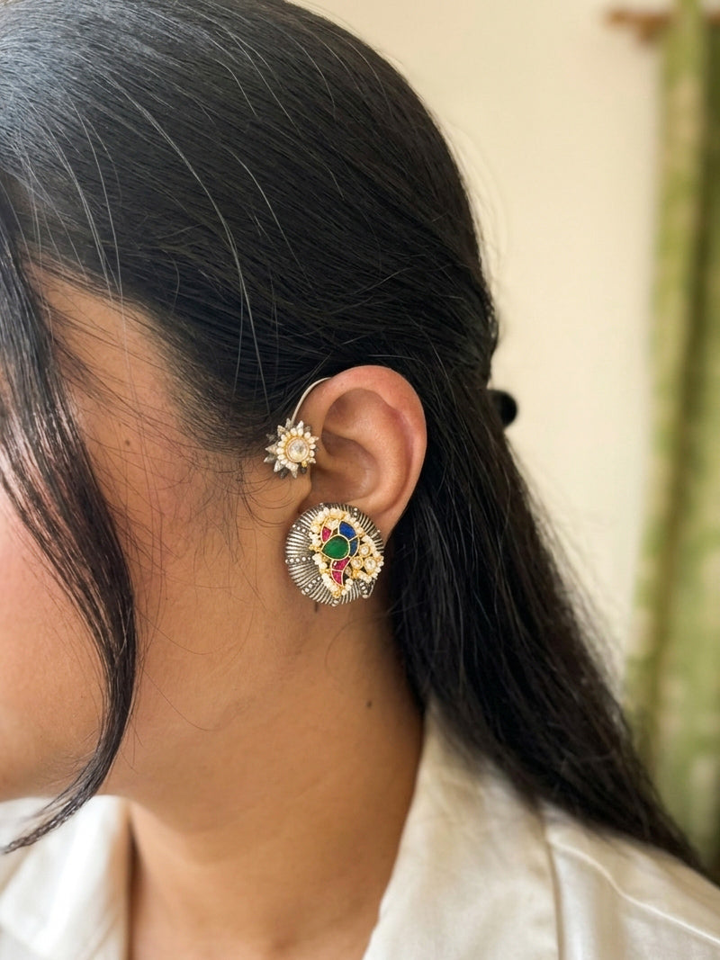 MANIKARNIKA - German Silver Bugdi Earcuff With Kundan Work