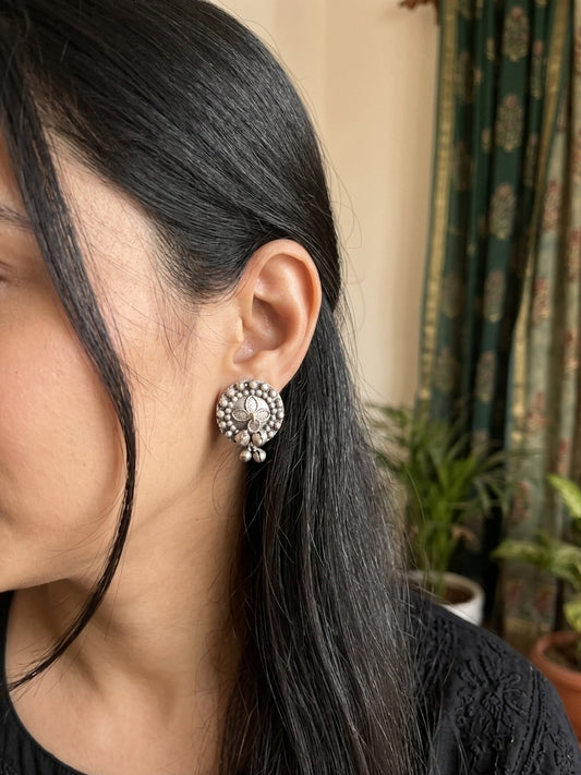 Madhubala - Silver Oxidised German Silver Ghungroo Studs