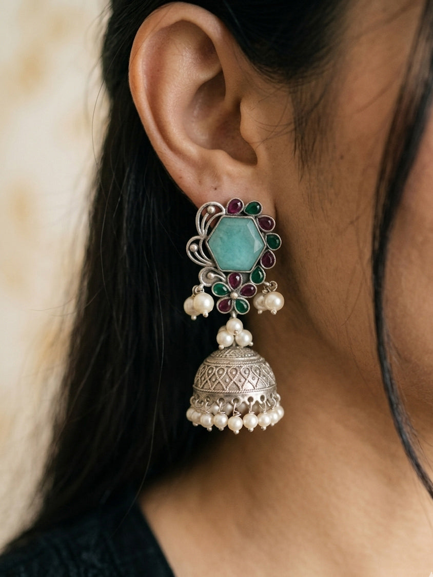 SACHI-German Silver Green Jhumka