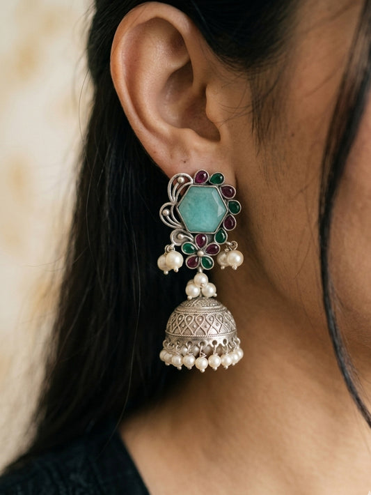 SACHI-German Silver Green Jhumka