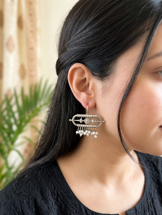 Saira - Silver Oxidised Danglers