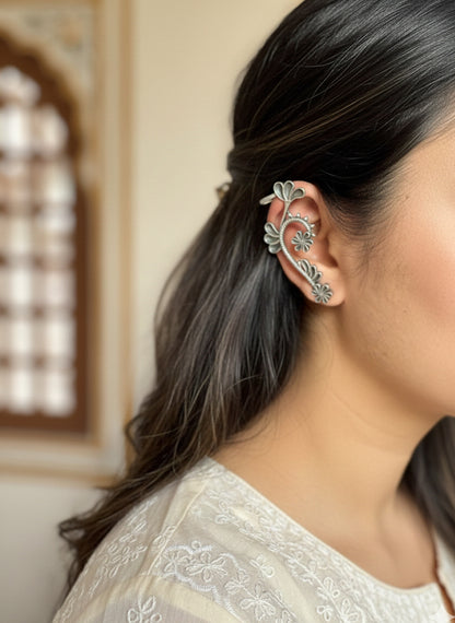 Manikarnika - German Silver Flower Creeper Earcuff - Copy