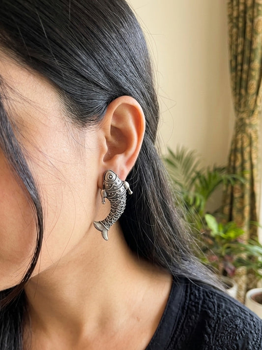 Jal Ki Rani - German Silver Fish Studs