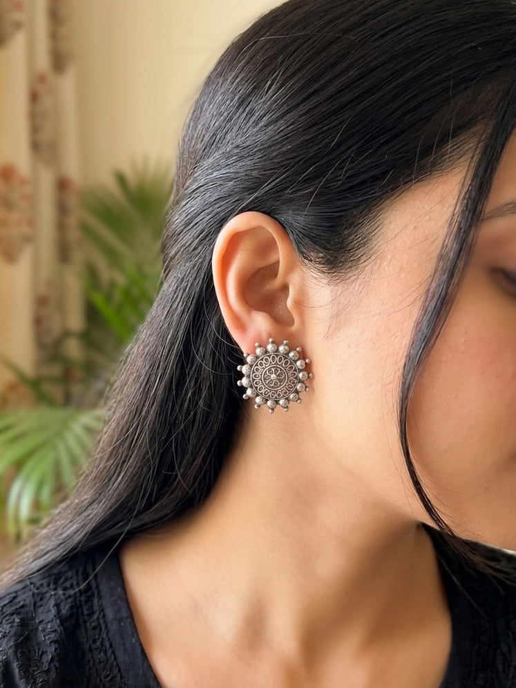 ABHIMAYA - German Silver Mandala Studs