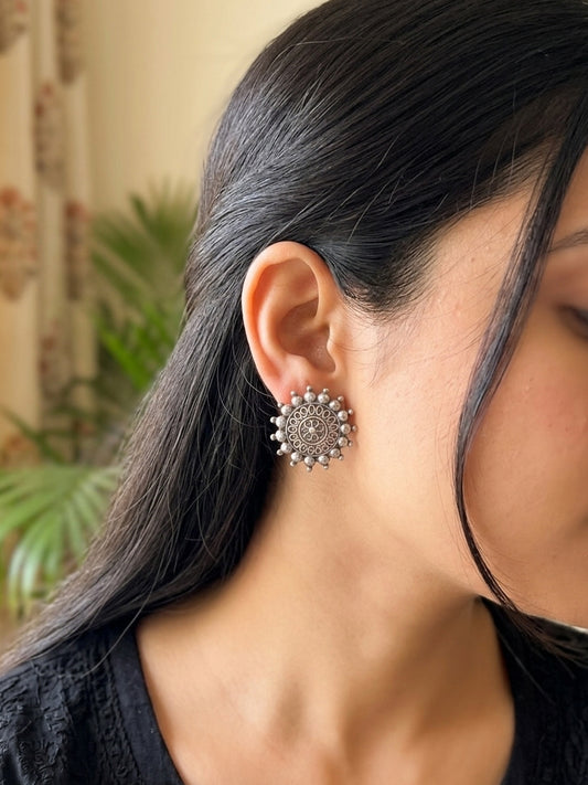 ABHIMAYA - German Silver Mandala Studs