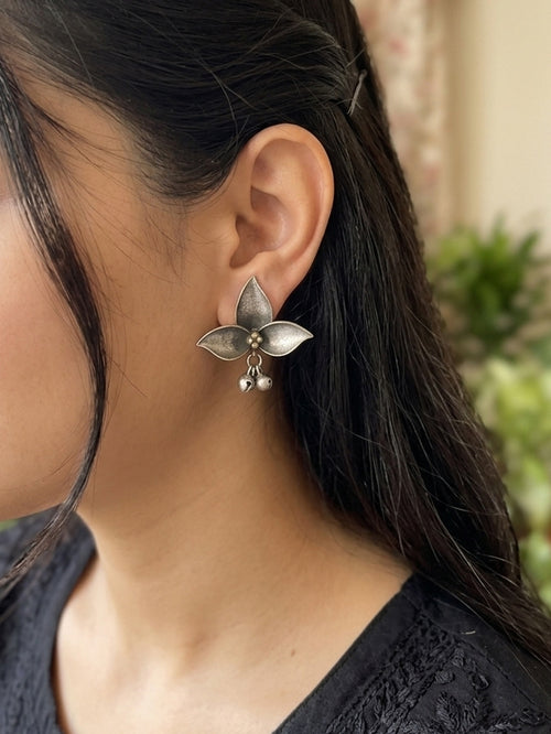 Asima - German Silver Three Petal Studs