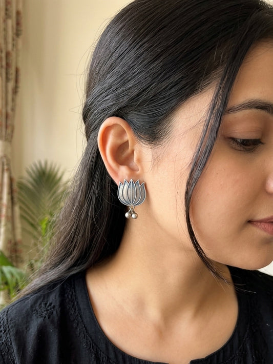 Kamalnandini -German Silver Lotus Studs