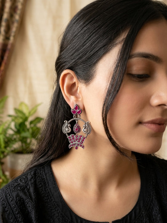 ROOPSUNDARI - German Silver Chandbali With Pink Stones