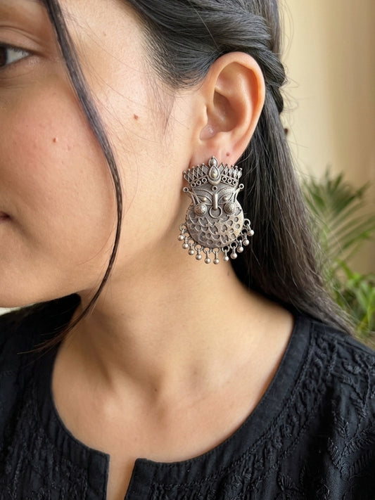 Maa - German Silver Durga Maa Studs