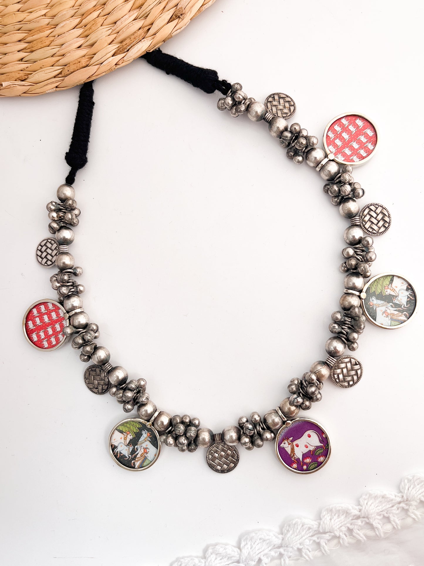 RANISA - Pichwai Cow German Silver Brass Neckpiece