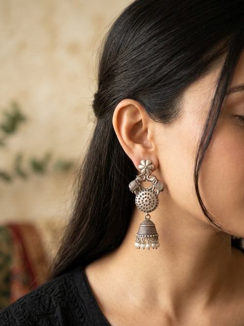 Juhi- Silver Design  Jhumkas