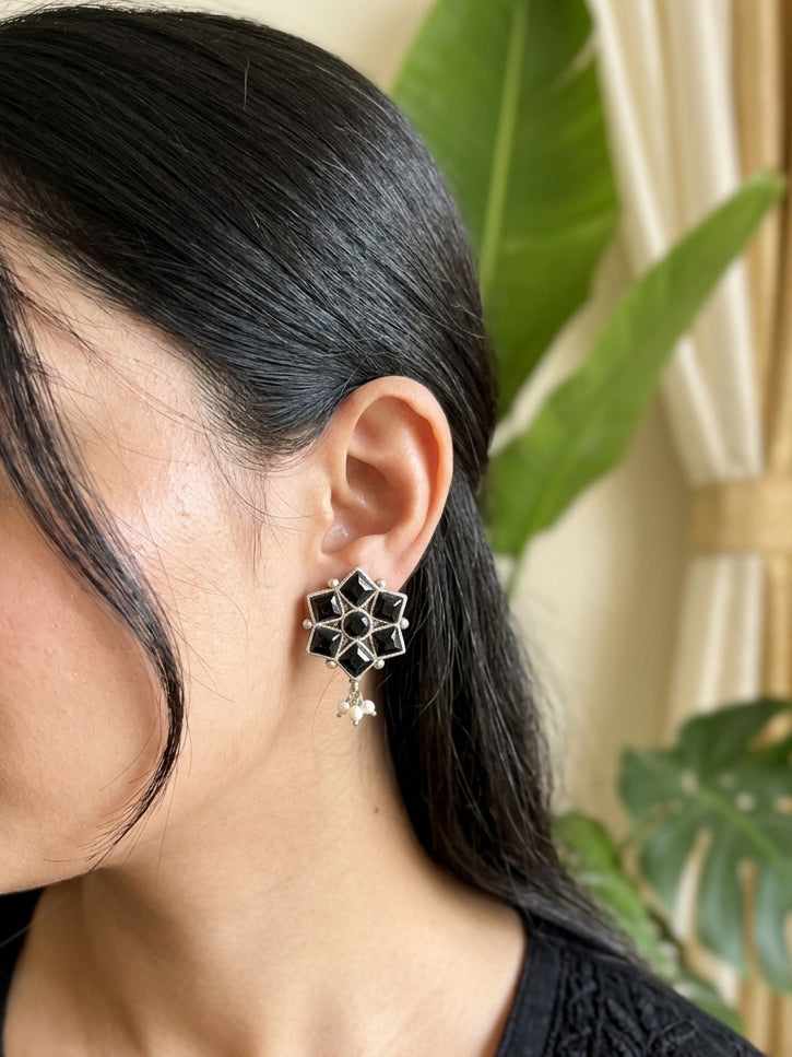 BALAMANI-Black Stone German Oxidized Earring