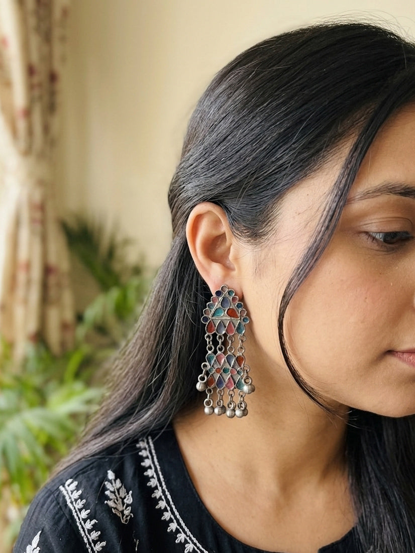 Hoor - Aghani Multicolour Black polish Oxidised Earrings