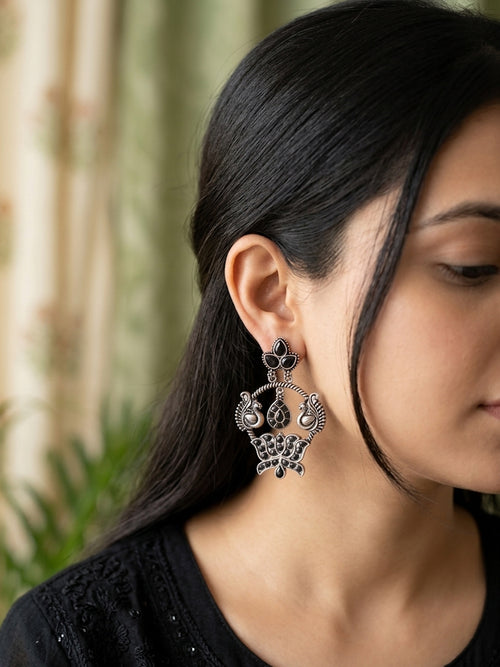 ROOPSUNDARI - German Silver Chandbali With Black Stones