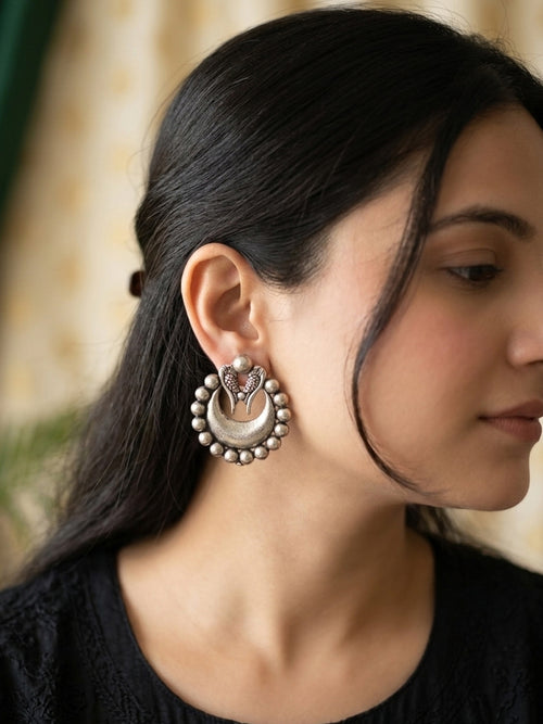 Poorvi - German Silver Chandbali Stud