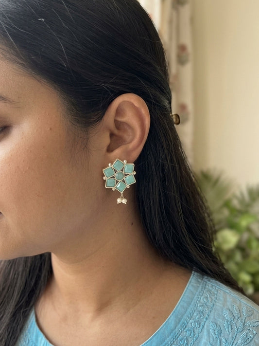 BALAMANI-Sea Blue Stone German Oxidized Earring