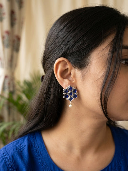 BALAMANI-Blue Stone German Oxidized Earring