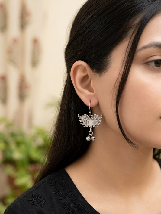 Kamala - Silver Oxidised Lotus Danglers