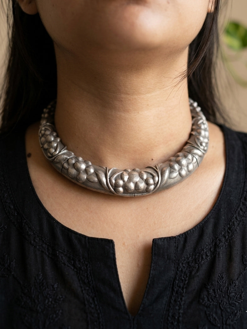 MAYURI - German Silver Hasli With Stud Earrings