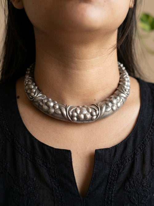 MAYURI - German Silver Hasli With Stud Earrings