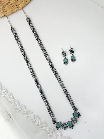 MIHIKA - German Silver Long Neckpiece With Earrings Pastel