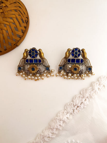 Mehreen -Dual Tone Blue StoneGerman Sliver Earrings