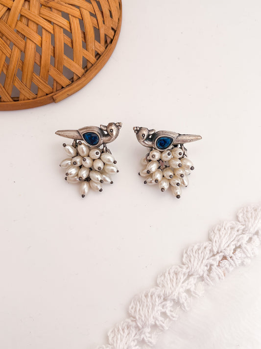 Firdaus- German oxidised Studs Blue