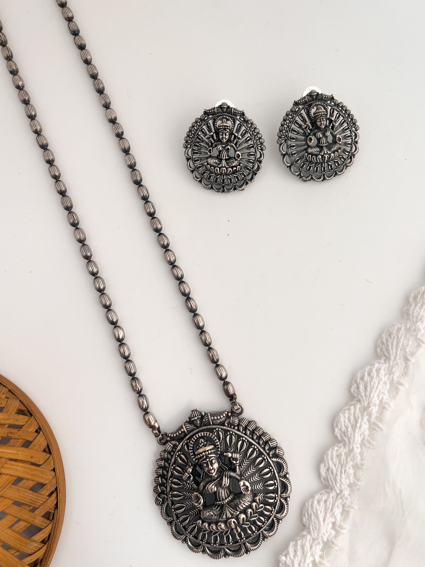 DURGA - Silver Oxidized Durga Long Neckpiece