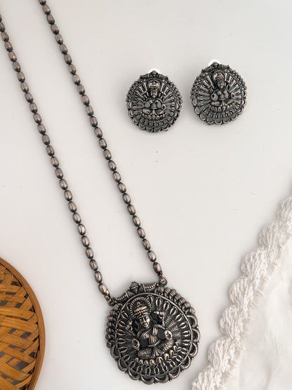 DURGA - Silver Oxidized Durga Long Neckpiece