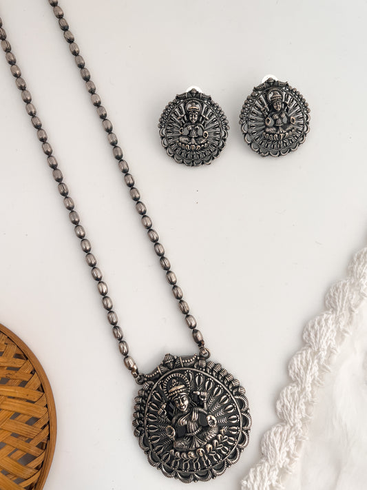 DURGA - Silver Oxidized Durga Long Neckpiece