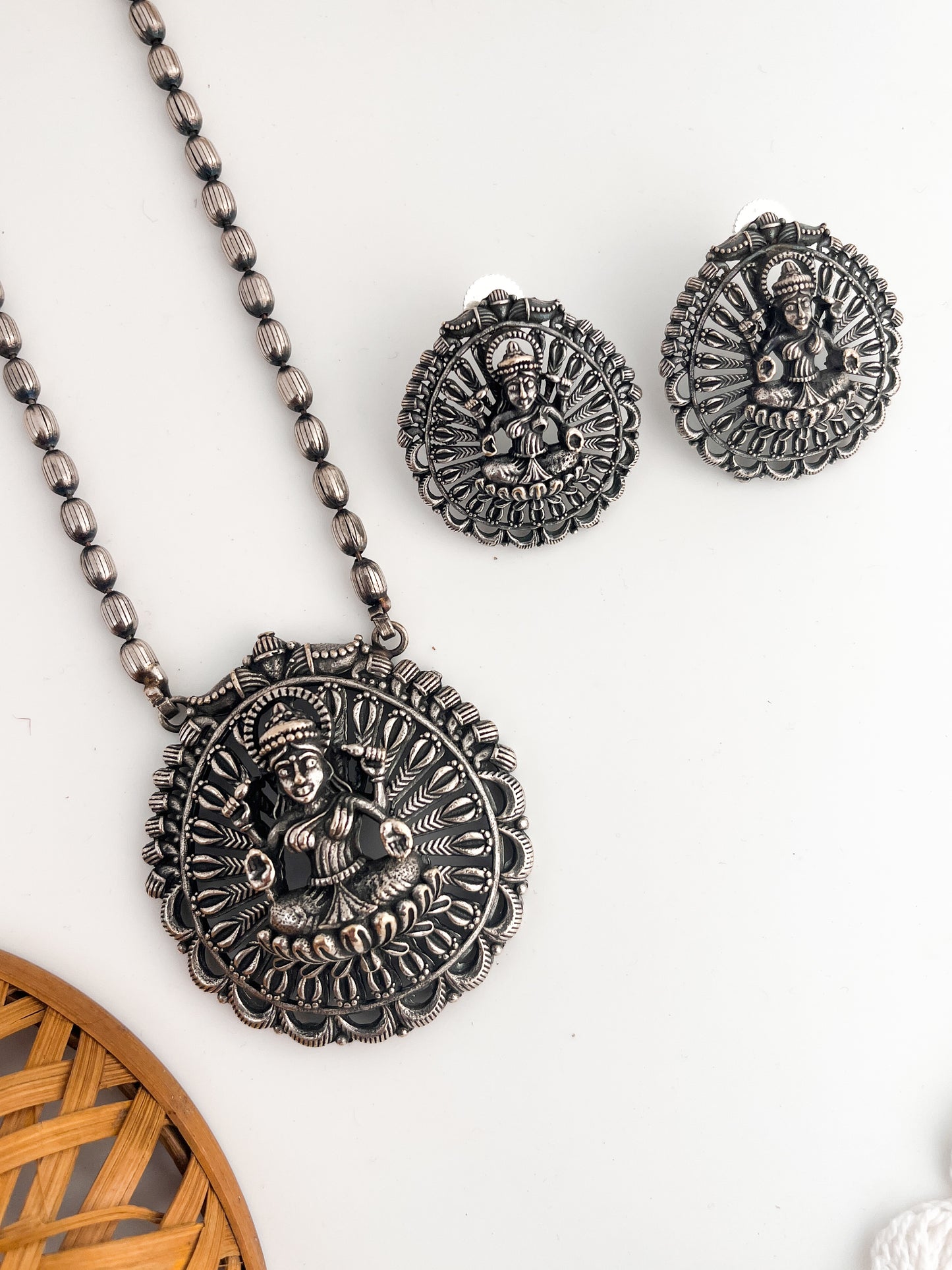 DURGA - Silver Oxidized Durga Long Neckpiece