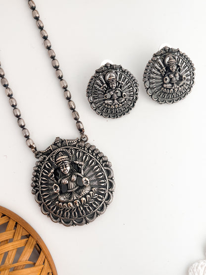 DURGA - Silver Oxidized Durga Long Neckpiece