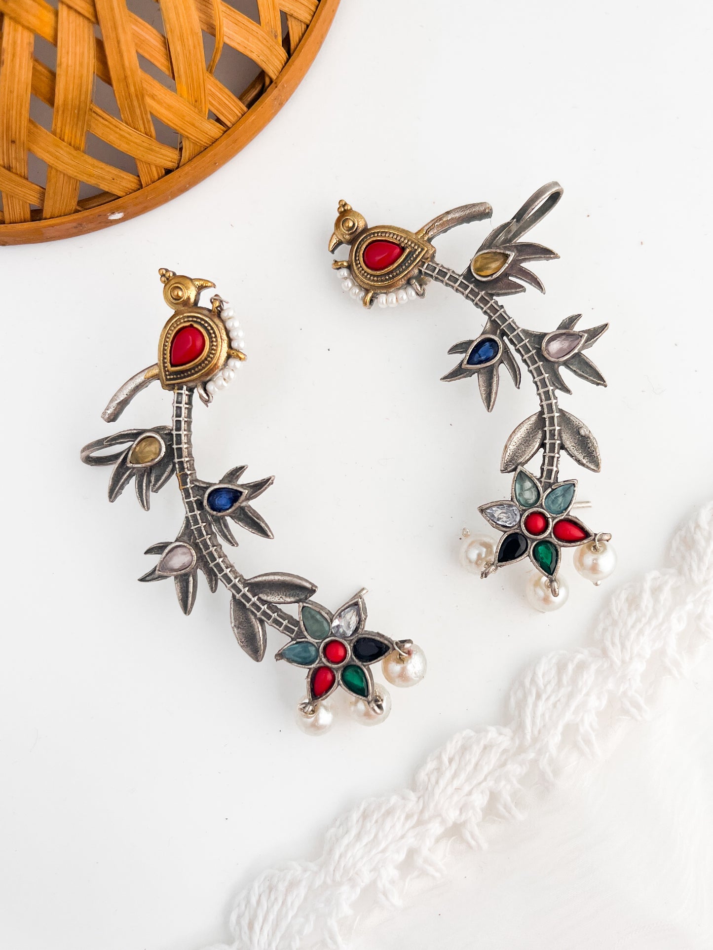 NOORVI-Dual Tone German Silver with MultiStone Earcuff