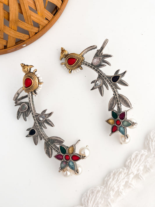 NOORVI-Dual Tone German Silver with MultiStone Earcuff